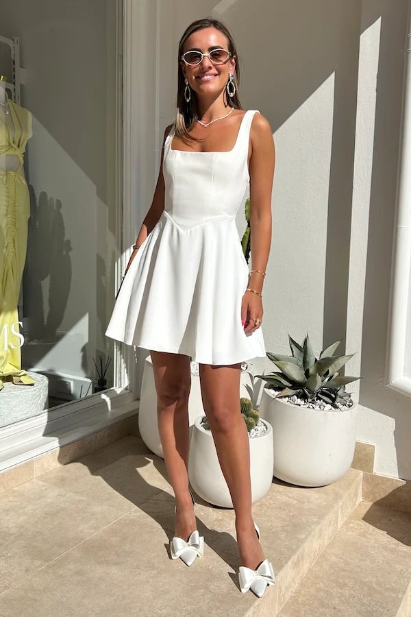 ODD MUSE HIGH WAIST SQUARE MINI DRESS - WHITE photo 4