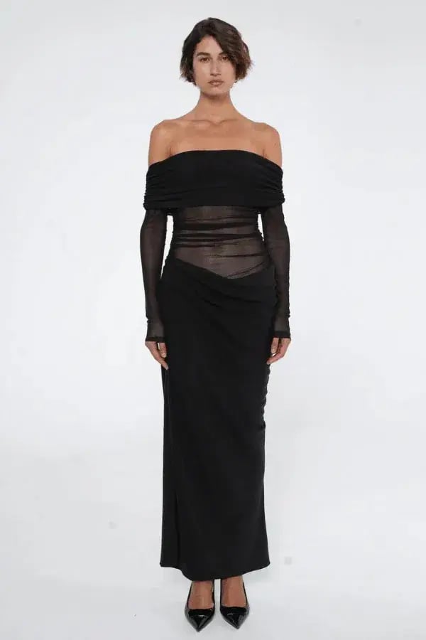 Benni Yasmin Off-Shoulder Maxi Dress Black Size 8 photo 6