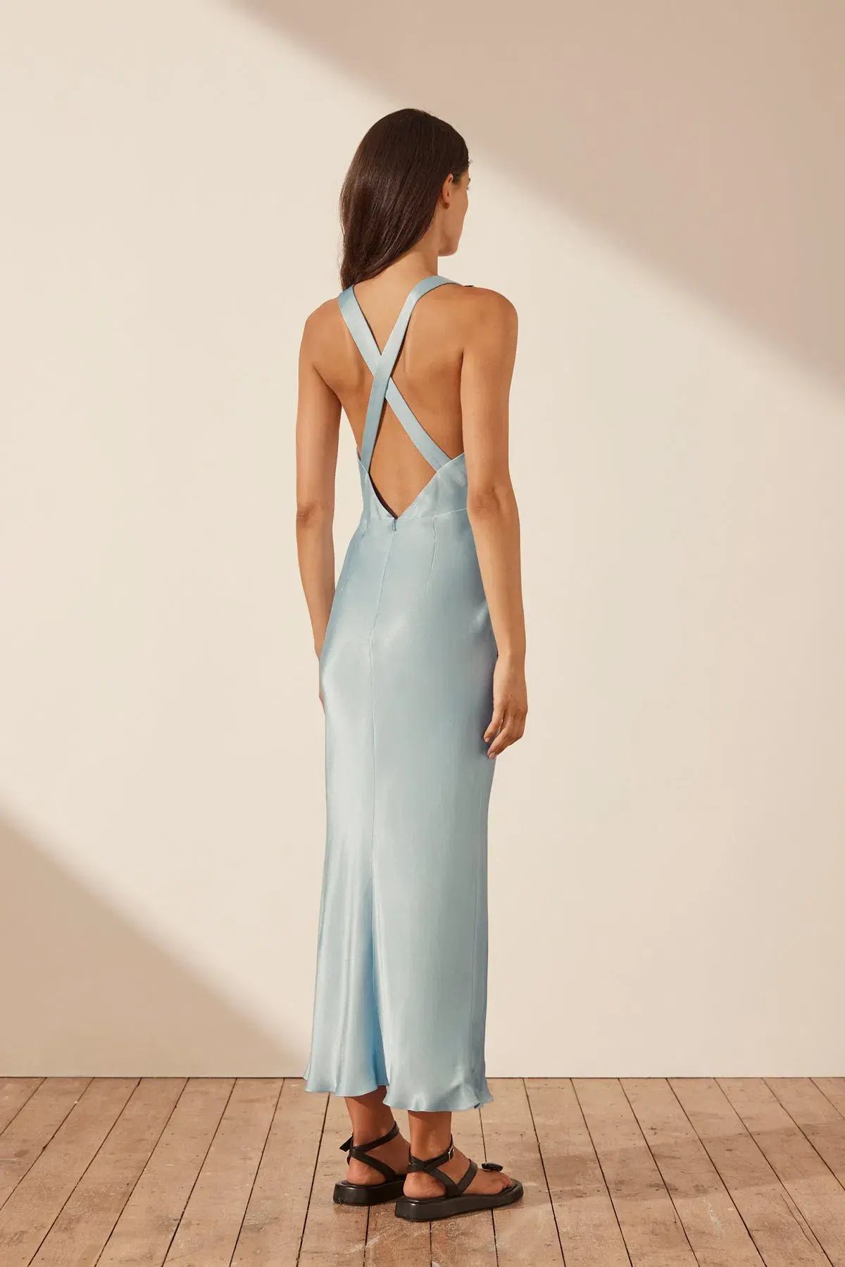 Shona Joy Camille Cross Back Midi Dress Blue Size 8 photo 3