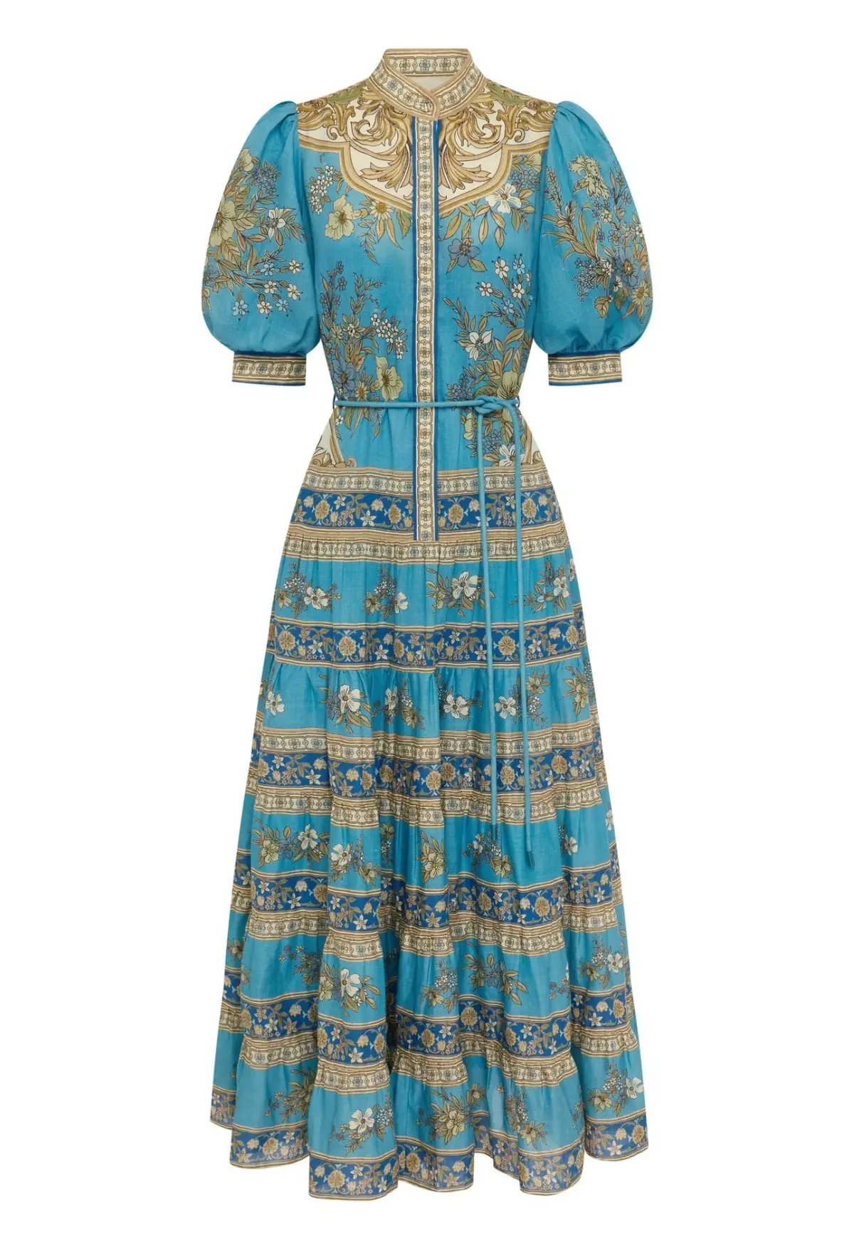 Alemais Casssie Tiered Midi Dress Blue Print Size AU 16 photo 3