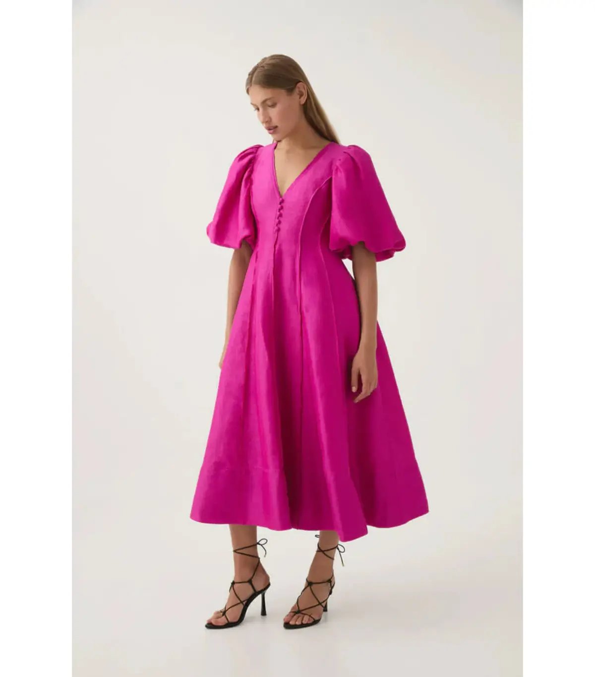 Aje Dusk Puff Sleeve Midi Dress Deep Magenta Size AU 16 photo 4