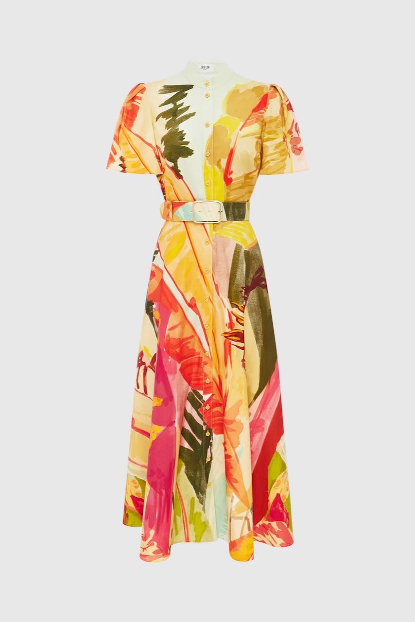 LEO LIN BIANCA SHORT SLEEVE MIDI DRESS - RAINFOREST PRINT photo 5