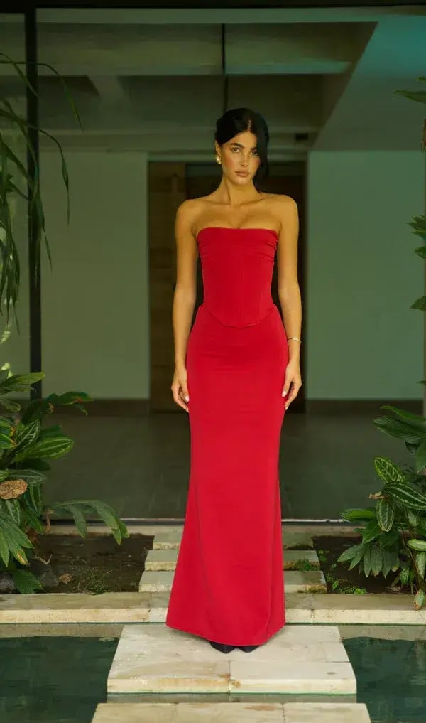 HNTR the label Louie Floor Length Gown in Wine Red Size 10 photo 3