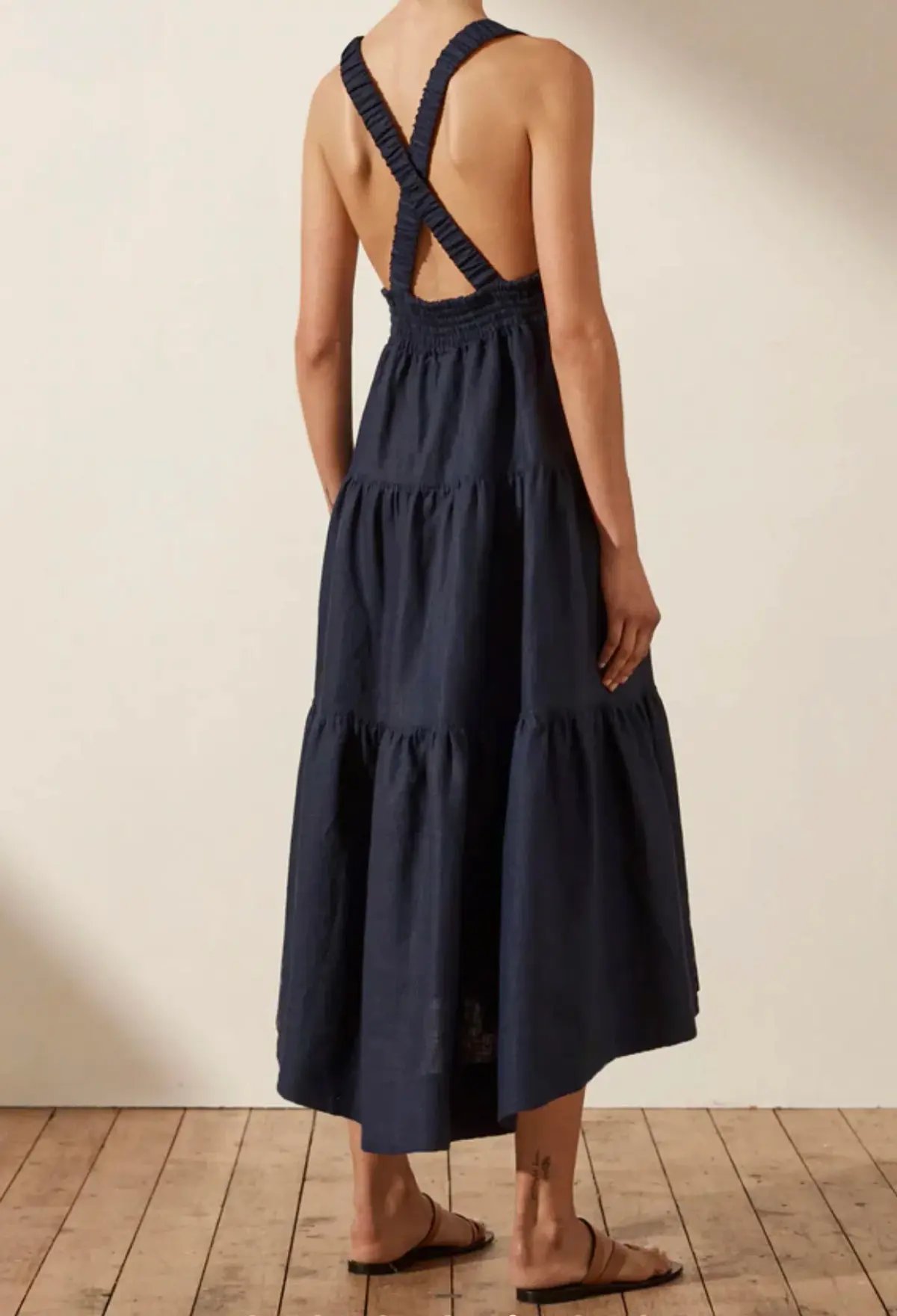 Shona Joy LIGIA LINEN PLUNGED CROSS BACK MIDI DRESS - NAVY photo 4