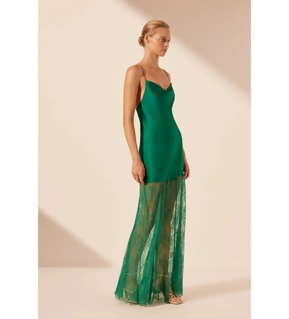 Shona Joy Elle Silk Lace Cowl Maxi Dress in Emerald Green Size 8 photo 2