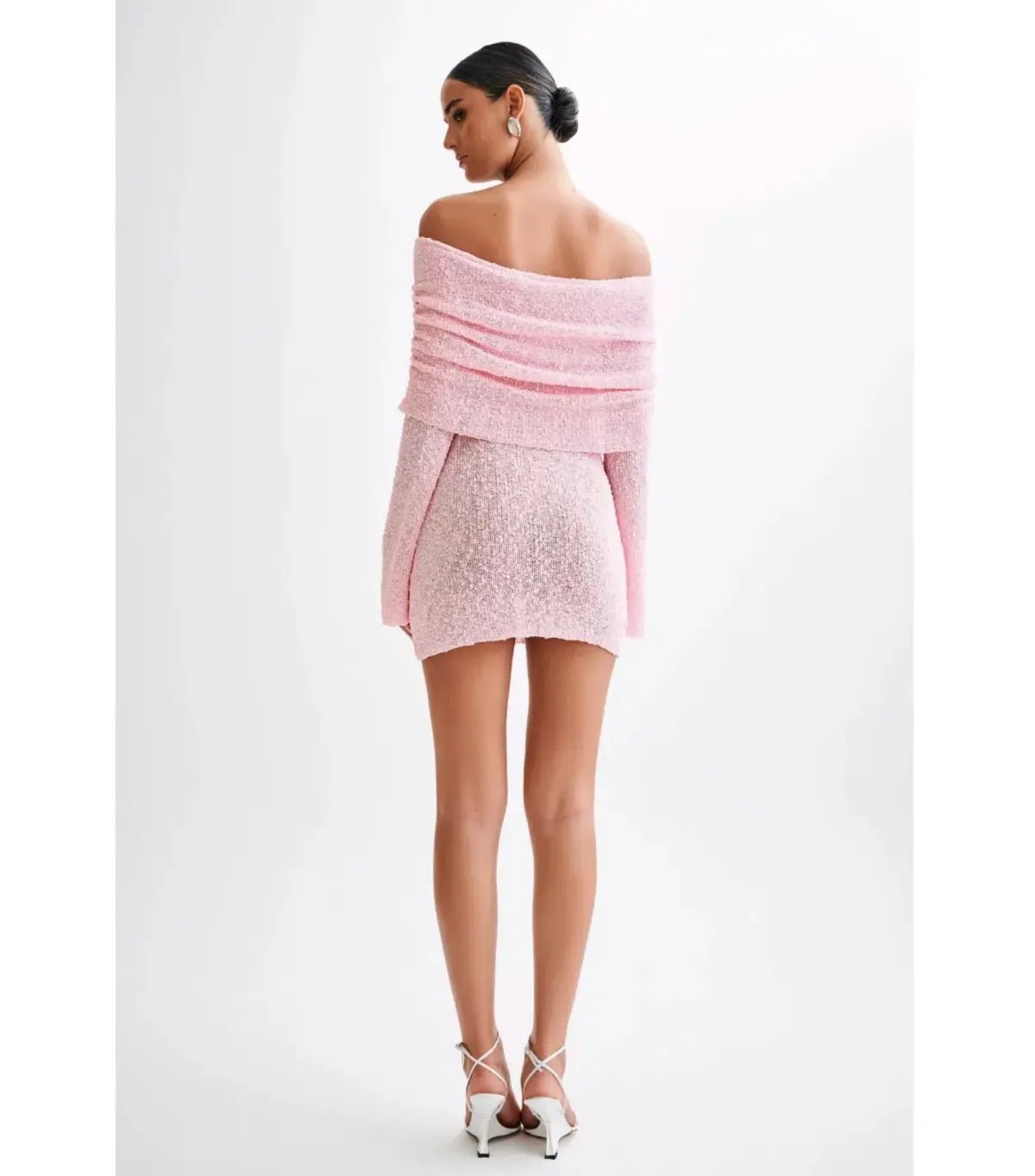 Meshki Marisol Off Shoulder Boucle Mini Dress Baby Pink Size XS / AU 6 photo 4