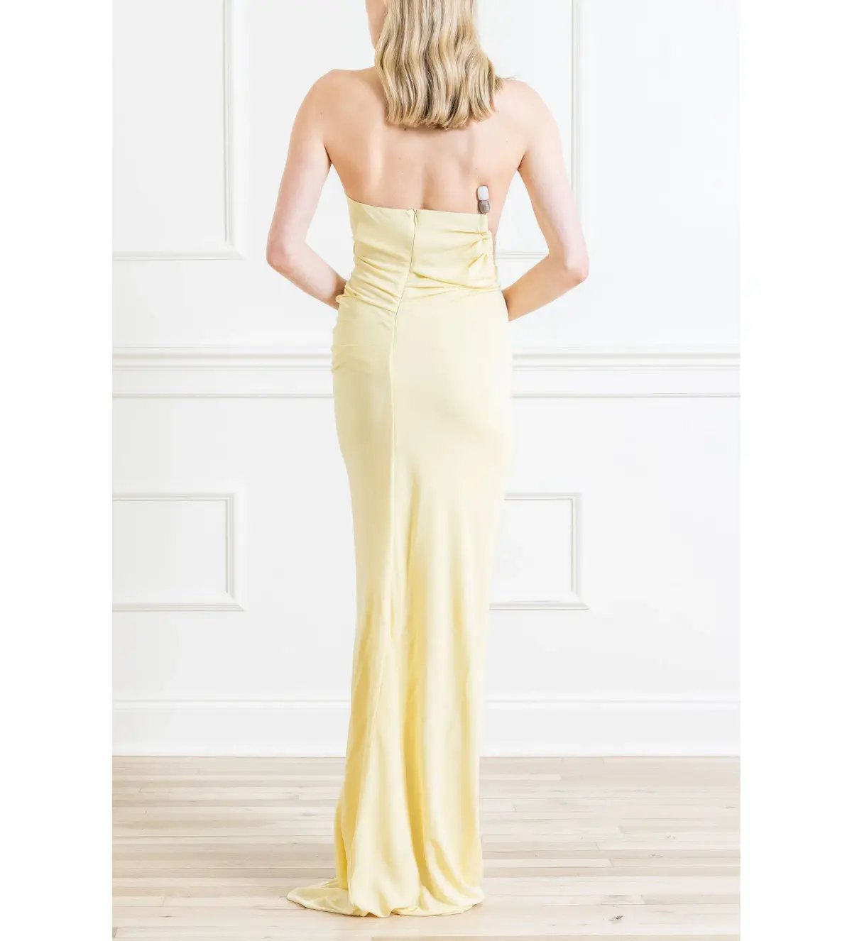 Christopher Esber Odessa Arced Side Strapless Gown Yellow Size AU 6 photo 2