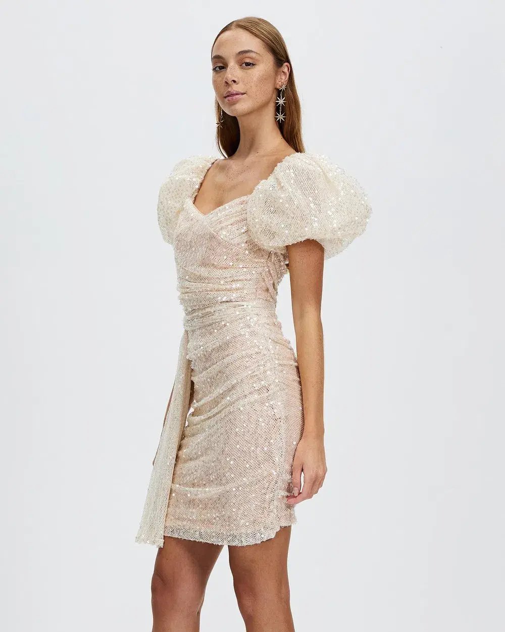 Bariano Powder Puff Sleeve Mini Dress Sequin Size 8 photo 2
