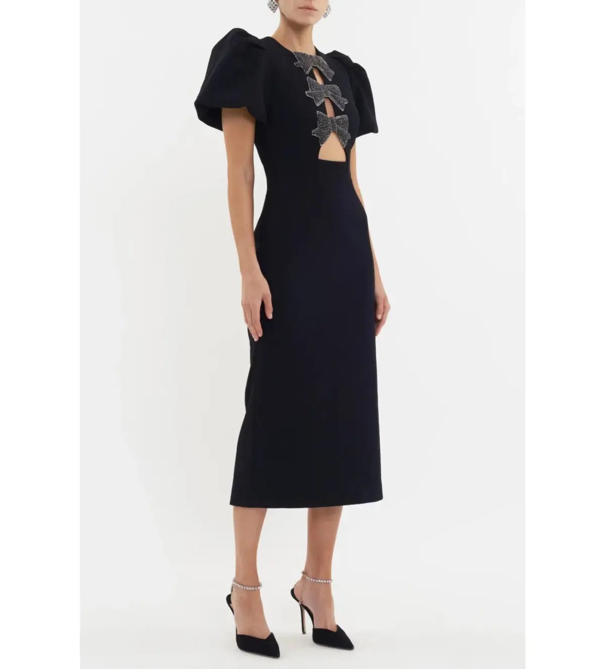 Rebecca Vallance Eliana Puff Sleeve Midi Dress Black Size AU 14 photo 2