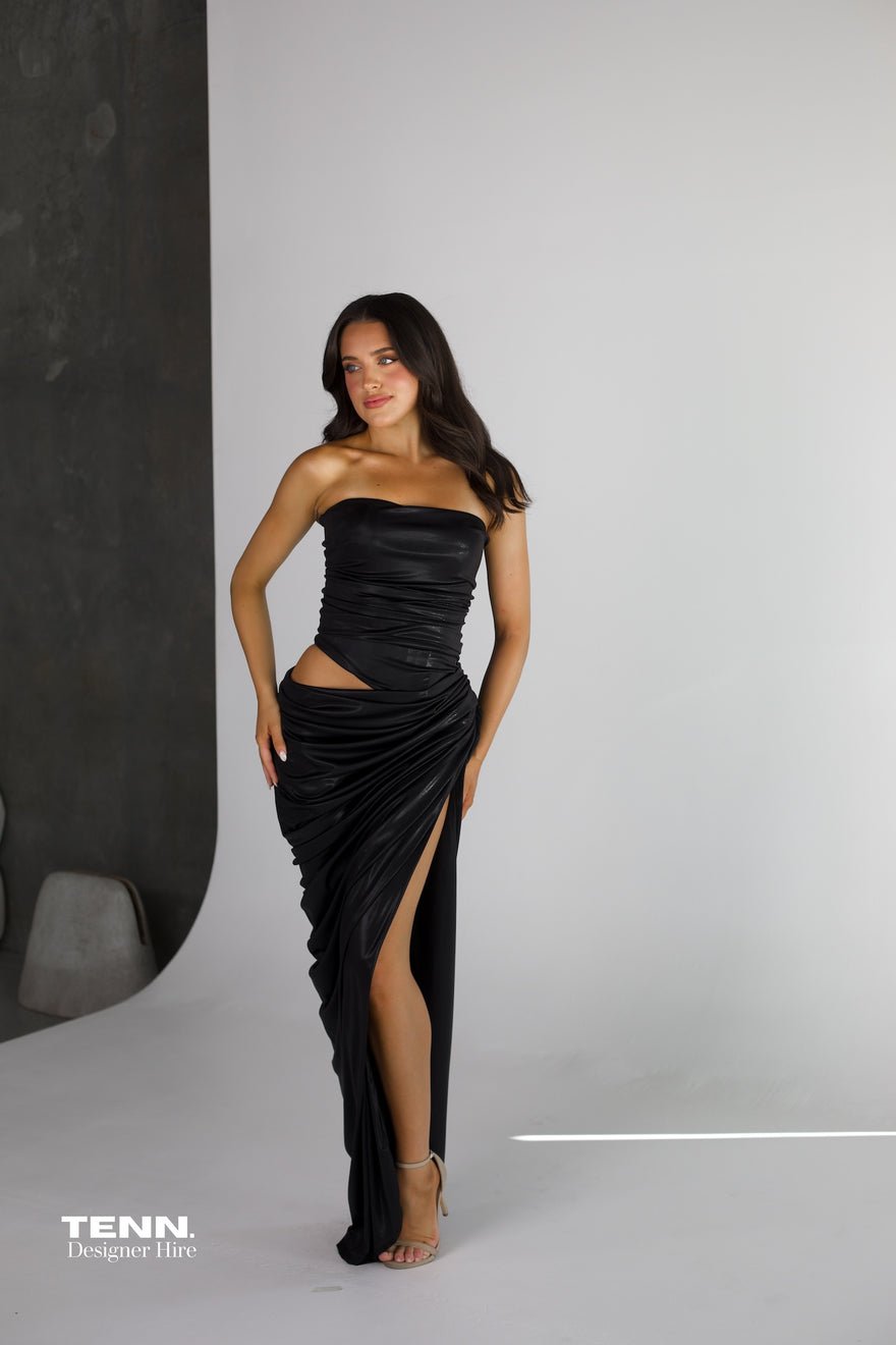 Albina Dyla Jet Corset Gown - Metallic Black photo 3