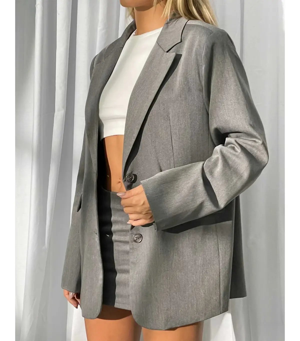 Motel Rocks Maiwa Blazer Size XS / AU 8 and Ima Mini Skirt Size M / AU 12 Set in Charcoal photo 2