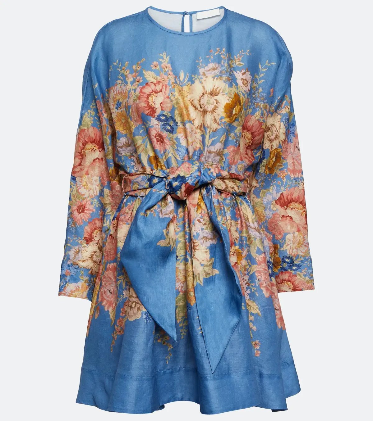 Zimmermann August Belted Long Sleeve Mini Dress Dusty Blue Floral Size 4 / AU 16 photo 3