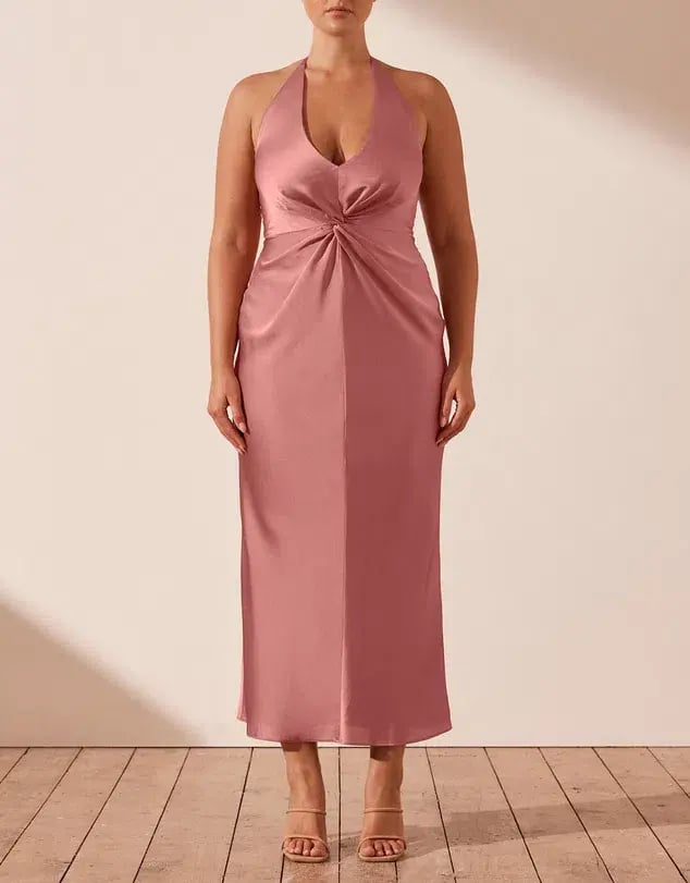 Shona Joy Luxe Twist Front Halter Midi Dress Pink Size 16 photo 3