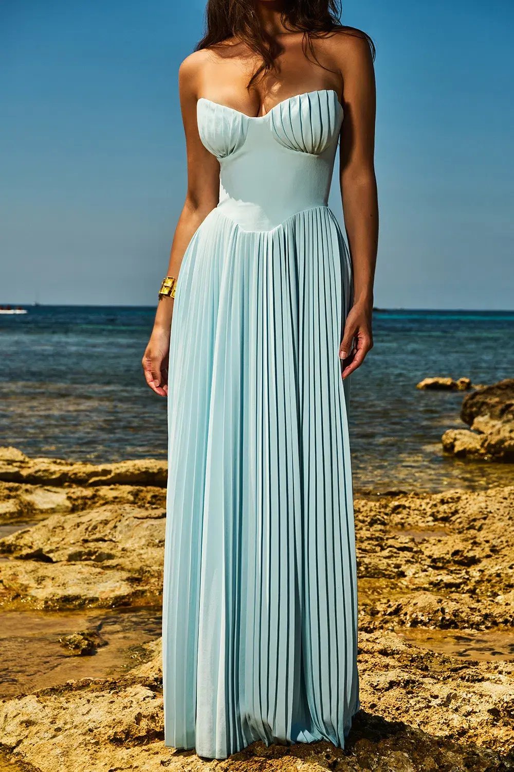 House of CB Marcella Pleated Maxi Dress Ocean Blue Size L / AU 12 photo 4