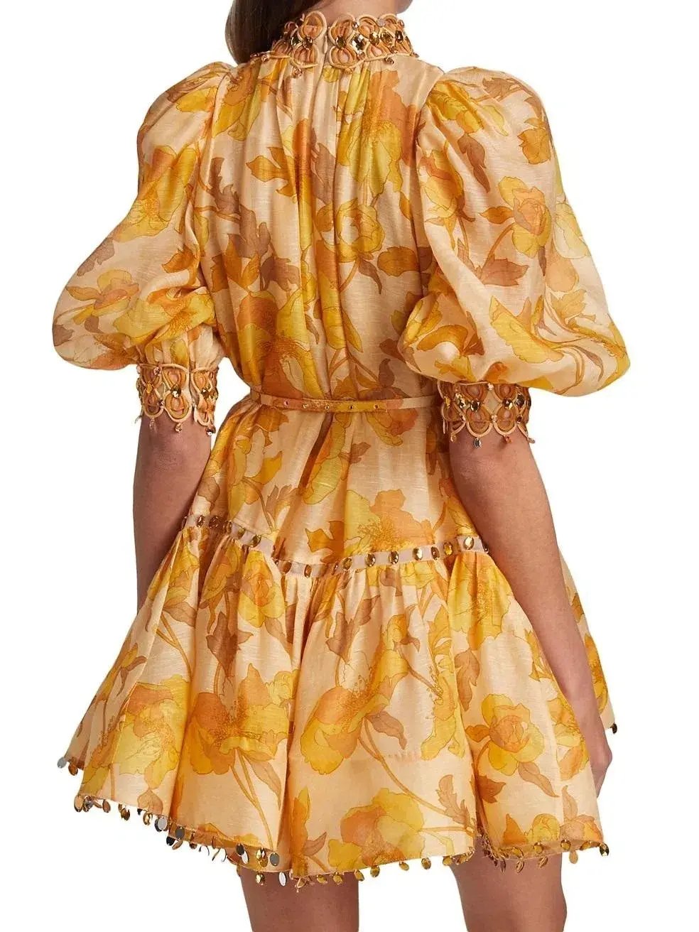 Zimmermann Tempo Trim Rouleau Mini Dress Gold Peonies Size 3 photo 3