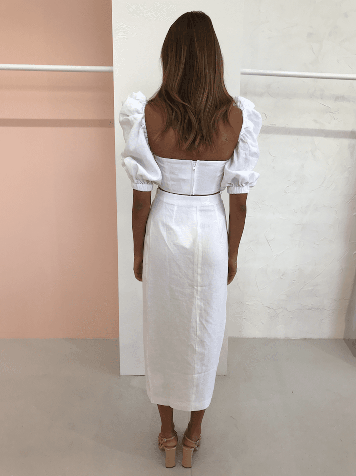 JOSLIN STUDIO HARLOW LINEN WRAP SKIRT & TOP IN OPTICAL WHITE SIZE photo 2