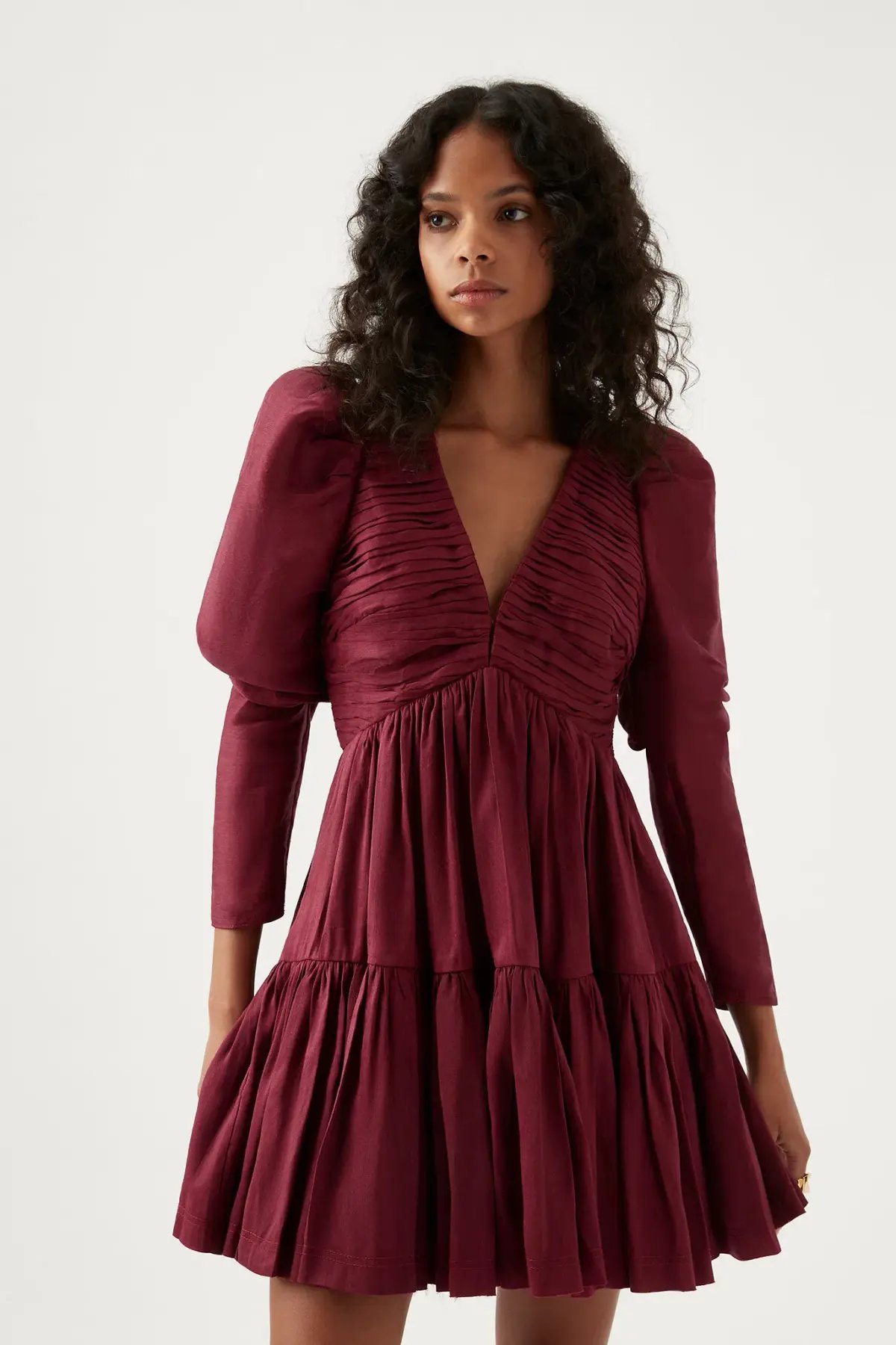Aje Impasto Ruched Mini Dress Burgundy Size AU 10 photo 3