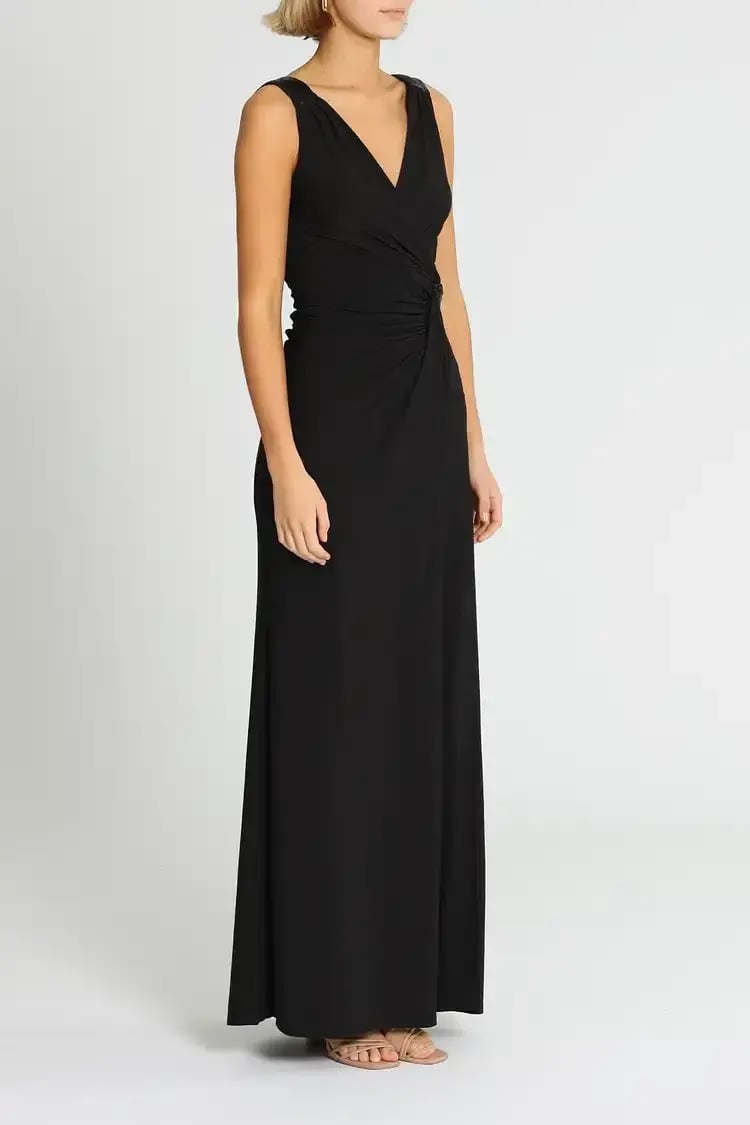 Montique Amalia Jersey Wrap Gown Black Size 14 photo 2