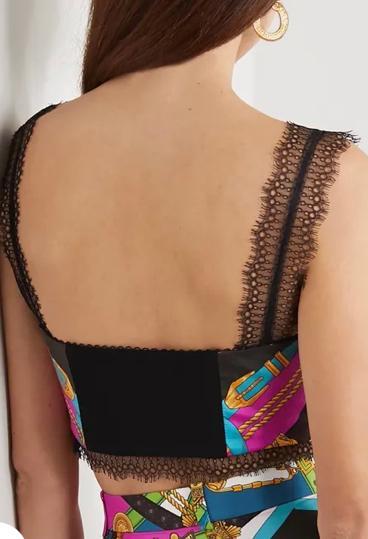 VERSACE Lace-trimmed printed silk-twill bustier top Size 8 photo 4