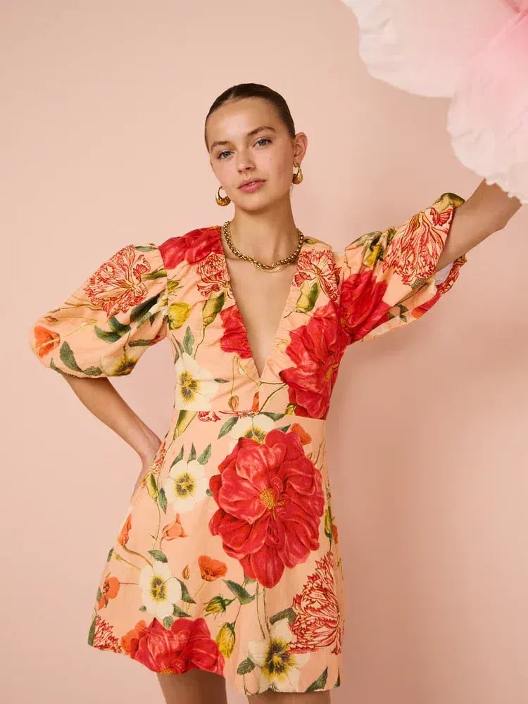 By Nicola Bolero Gathered Neckline Mini Dress In Raspberry Punch Floral Size 8 photo 2