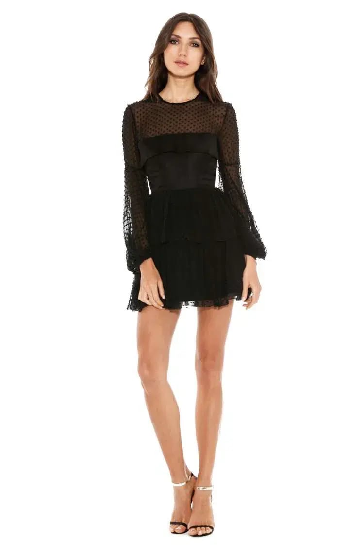 Alex Perry Valerie Bell Sleeve Ruffle Mini Dress Black Size 6 photo 2