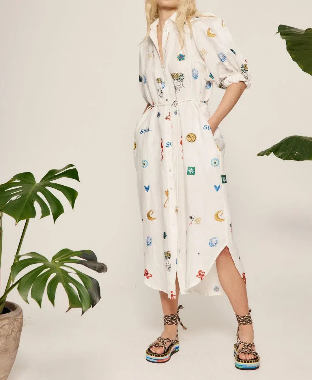 Alemais Soleil Embroidered Linen Shirtdress Print Size 12 photo 7
