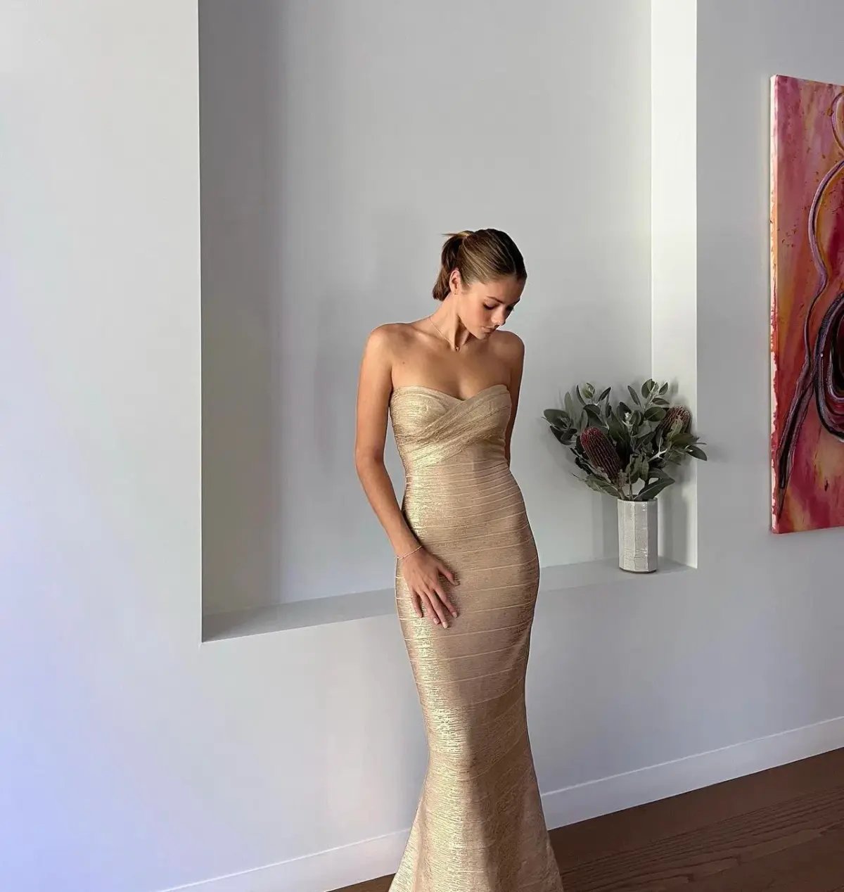Herve Leger Sara Gown  Gold Size Small/AU 8 photo 4