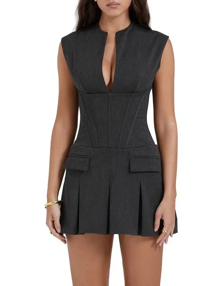 House of CB Eleanor Pleated Corset Mini Dress in Charcoal Size XS / AUS 6 photo 2