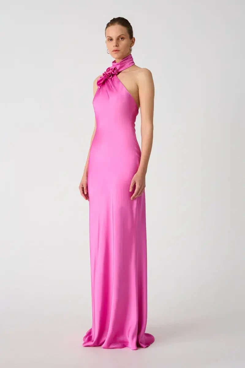 MISHA Teresa Rosette Detail Satin Gown Purple Rose Size 6/XS photo 4