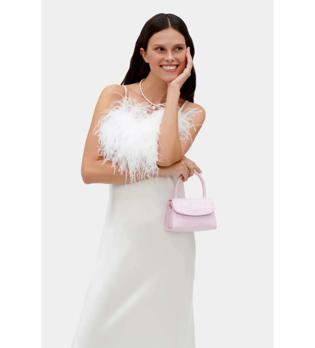 Sleeper Boheme Slip Midi Dress with Feathers in White Size 8 photo 3