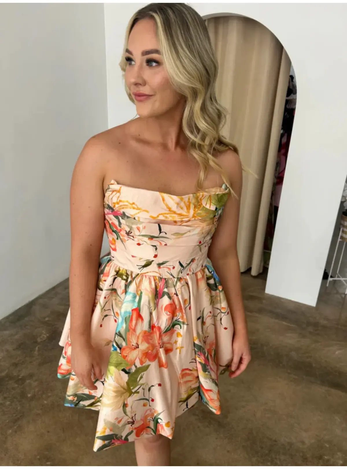 Leo Lin Katy Bustier Mini Dress Opulent Print in Blush Size AU 12 photo 2