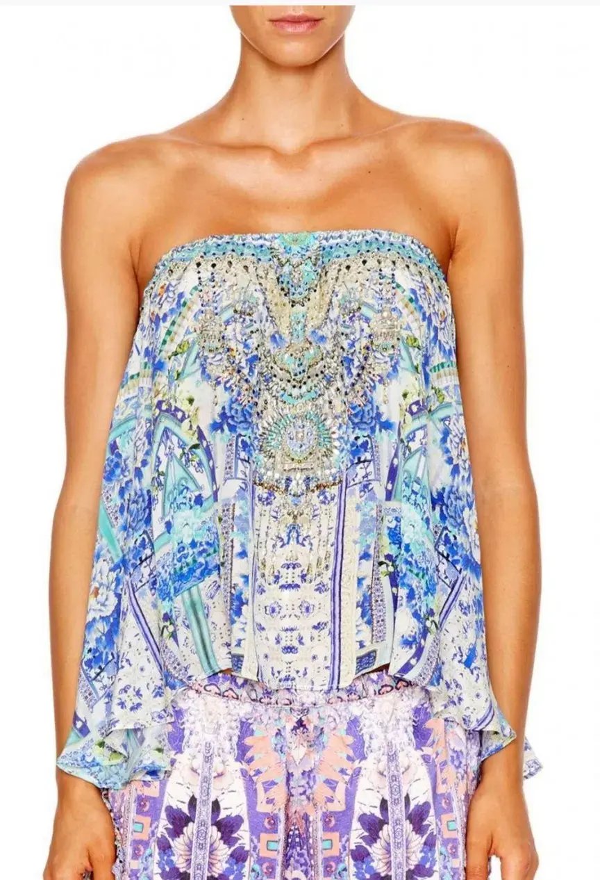 Camilla Porcelain Paradise Strapless Top Size 10 photo 3