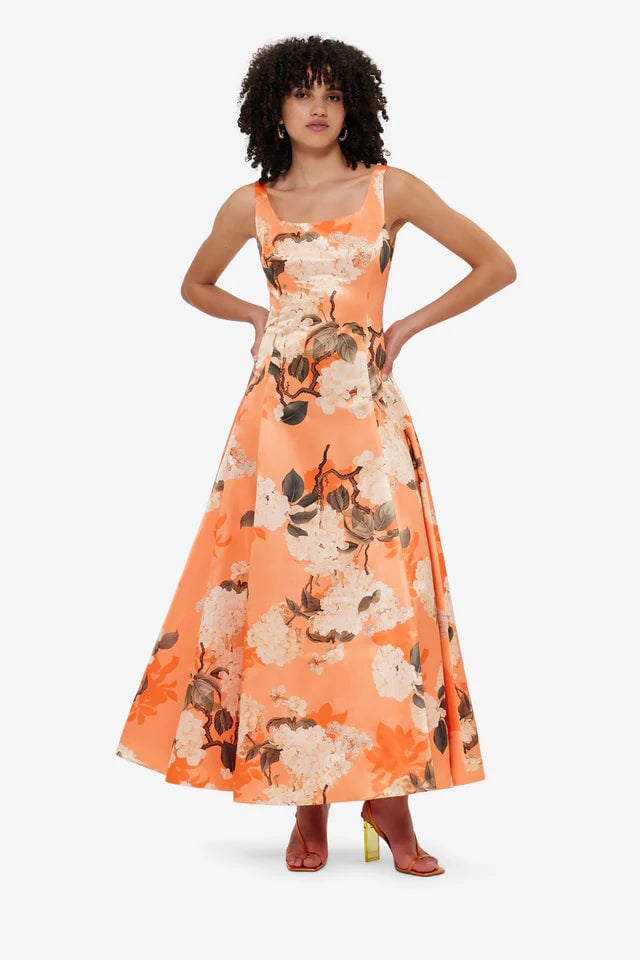 Leo Lin Charlotte Maxi Dress - Hydrangea Print In Tangerine photo 2