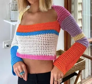 Scarlet and Sam Sleeved Powder Crochet Crop Top Multi Size M photo 2