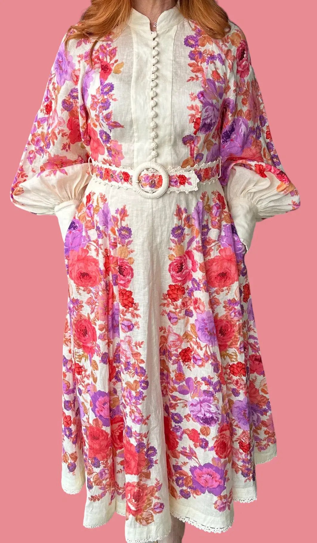 Zimmermann Raie Billow Sleeve Midi Dress Red/Purple Floral Size 10 photo 7