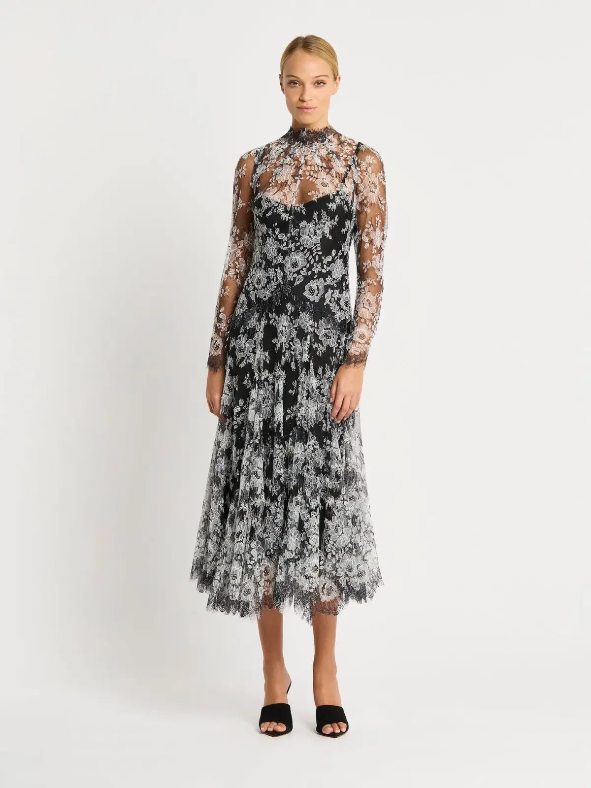 Moss & Spy Melody Midi Dress in Black/Ivory Size AU 14 photo 6