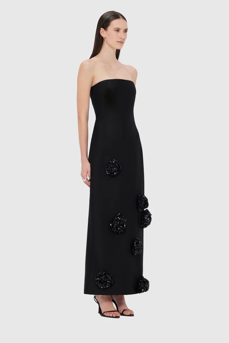 Leo Lin Rayna Embellished Wool Blend Bustier Maxi Dress - Ebony photo 3