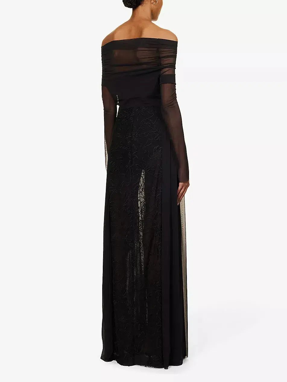 Camilla & Marc Nolana Semi Sheer Full Length Evening Dress Black Size 14 photo 5