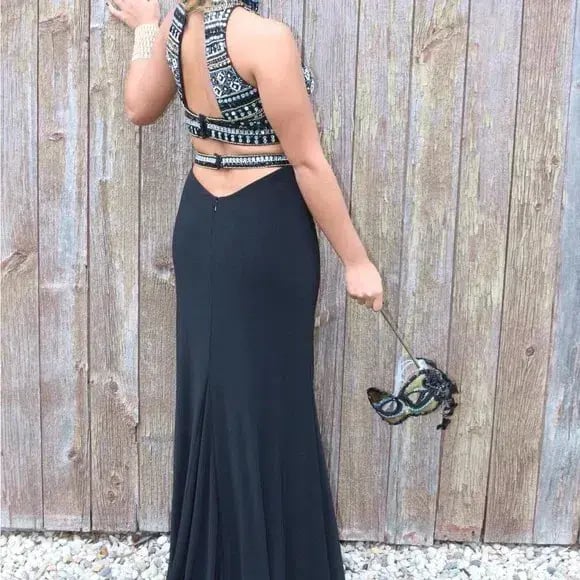 Sherri Hill 11068 High Neck Two Piece Gown Black/Beaded Size 6 photo 3
