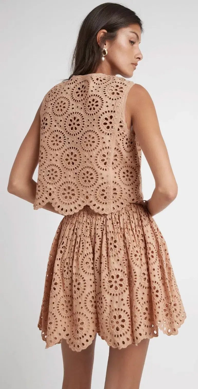 Aje Salita Broderie Shell Top Bleachcoast Beige Size 6 photo 3