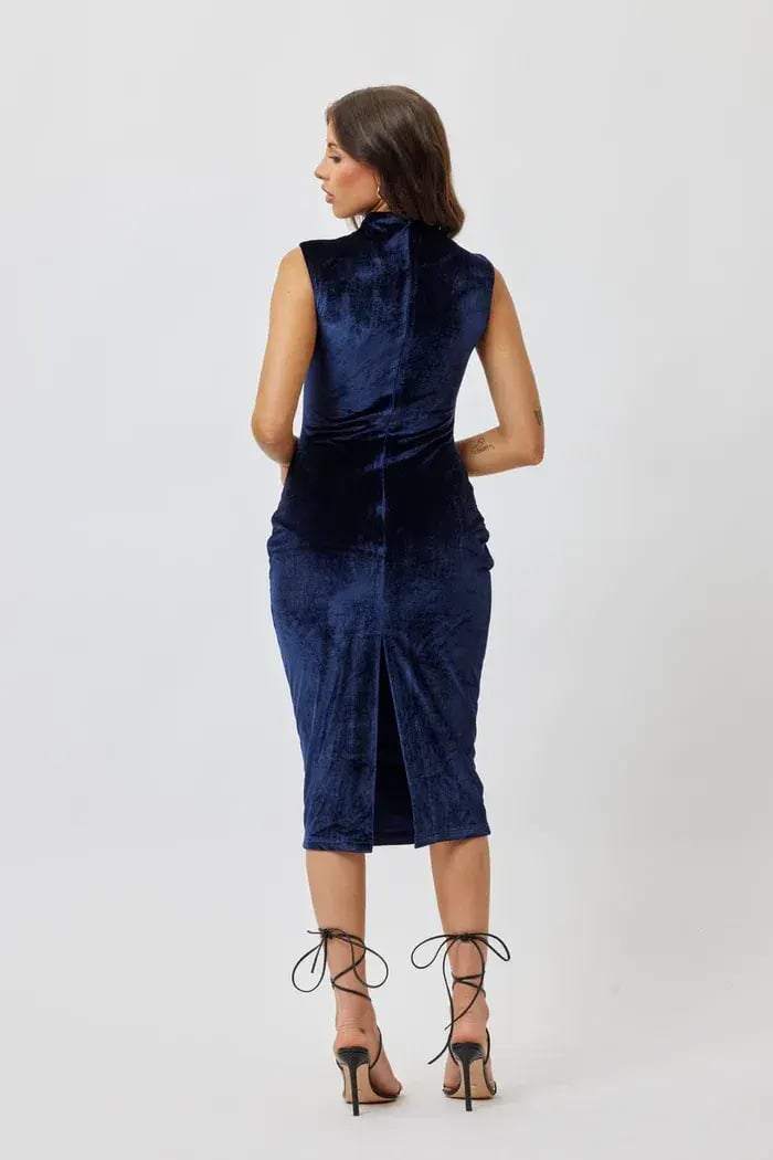 Bianca And Bridgett Velvet Midi Length Dress In Navy Size 16 photo 2