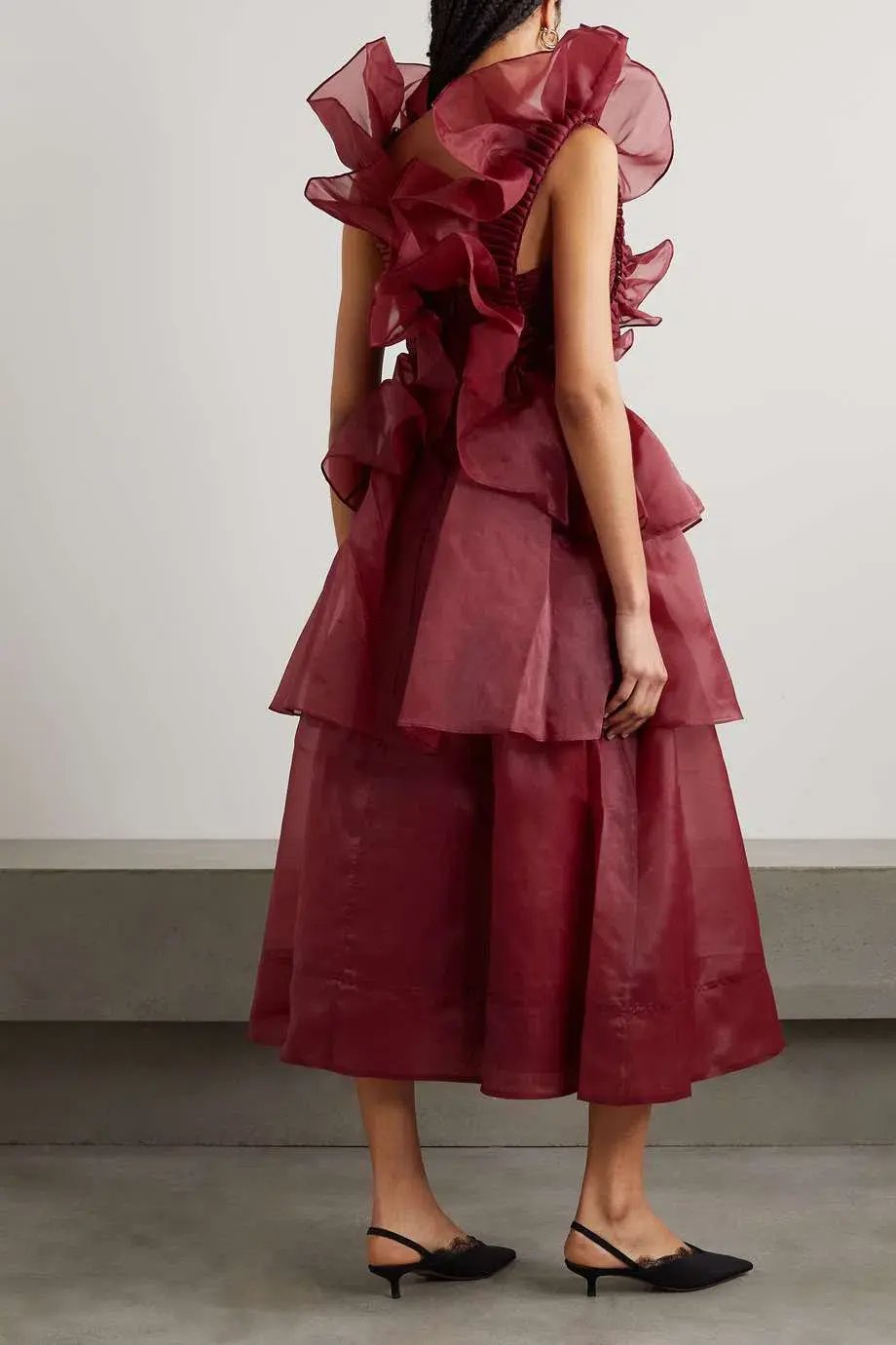 Aje Asra Pleated Frill Midi Dress Mahogany Red Size AU 8 photo 2