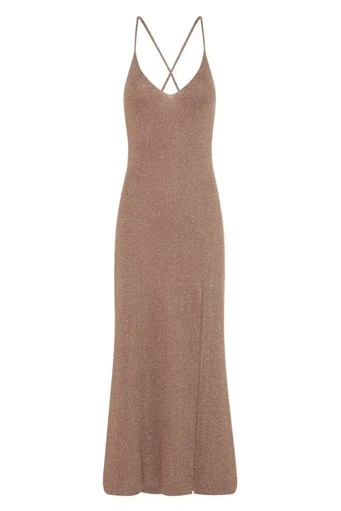Spell Petra Metallic Knit Slip Dress Brown Size 12 photo 4