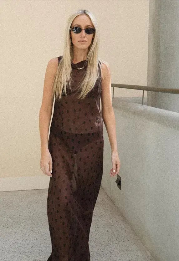 Bec & Bridge Turner Boatneck Sheer Maxi Dress Brown Size AU 10 photo 7