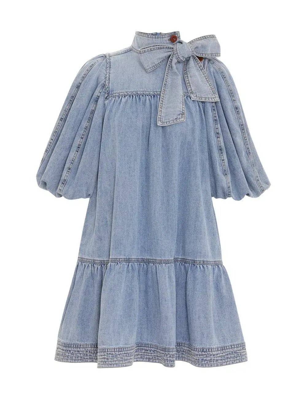 Zimmermann Denim Smock Mini Dress Faded Blue Size 6 photo 4