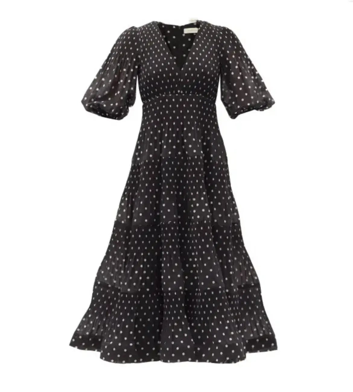 Zimmermann Polka-Dot Voile Puff Sleeve Midi Dress Black and White Size 1 / AU 10 photo 5