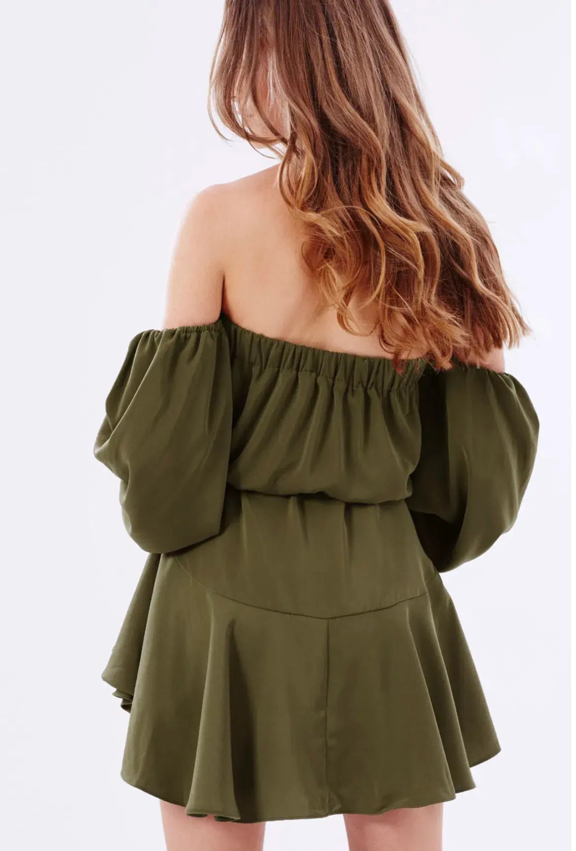 Shona Joy Leticia Off The Shoulder Tie Mini Dress Green Size 8 photo 3