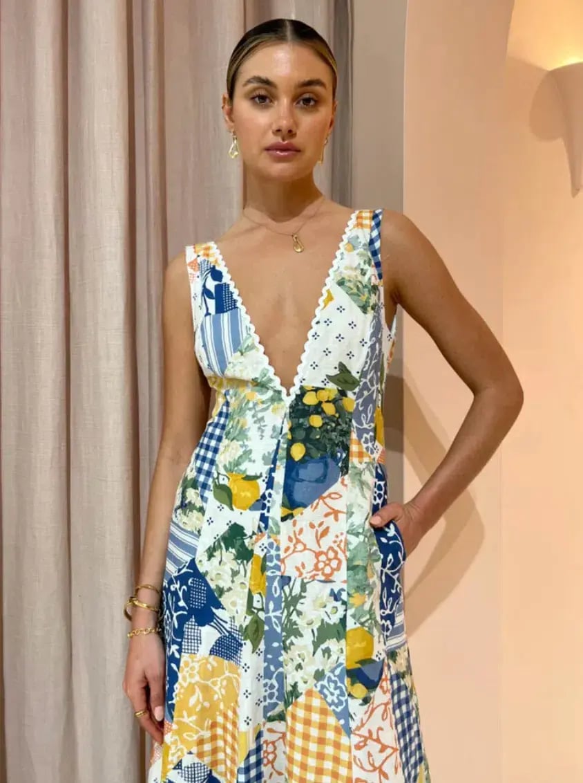 By Nicola Wavy Maxi Dress in Lemon Patchwork Size 10 photo 2