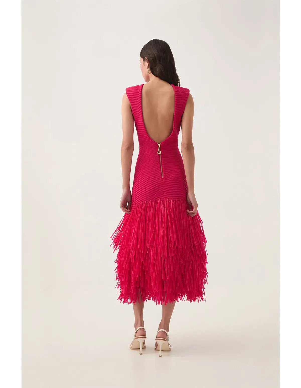 Aje Rushes Raffia Midi Dress in Fuchsia Pink Size L/Au 12 photo 4
