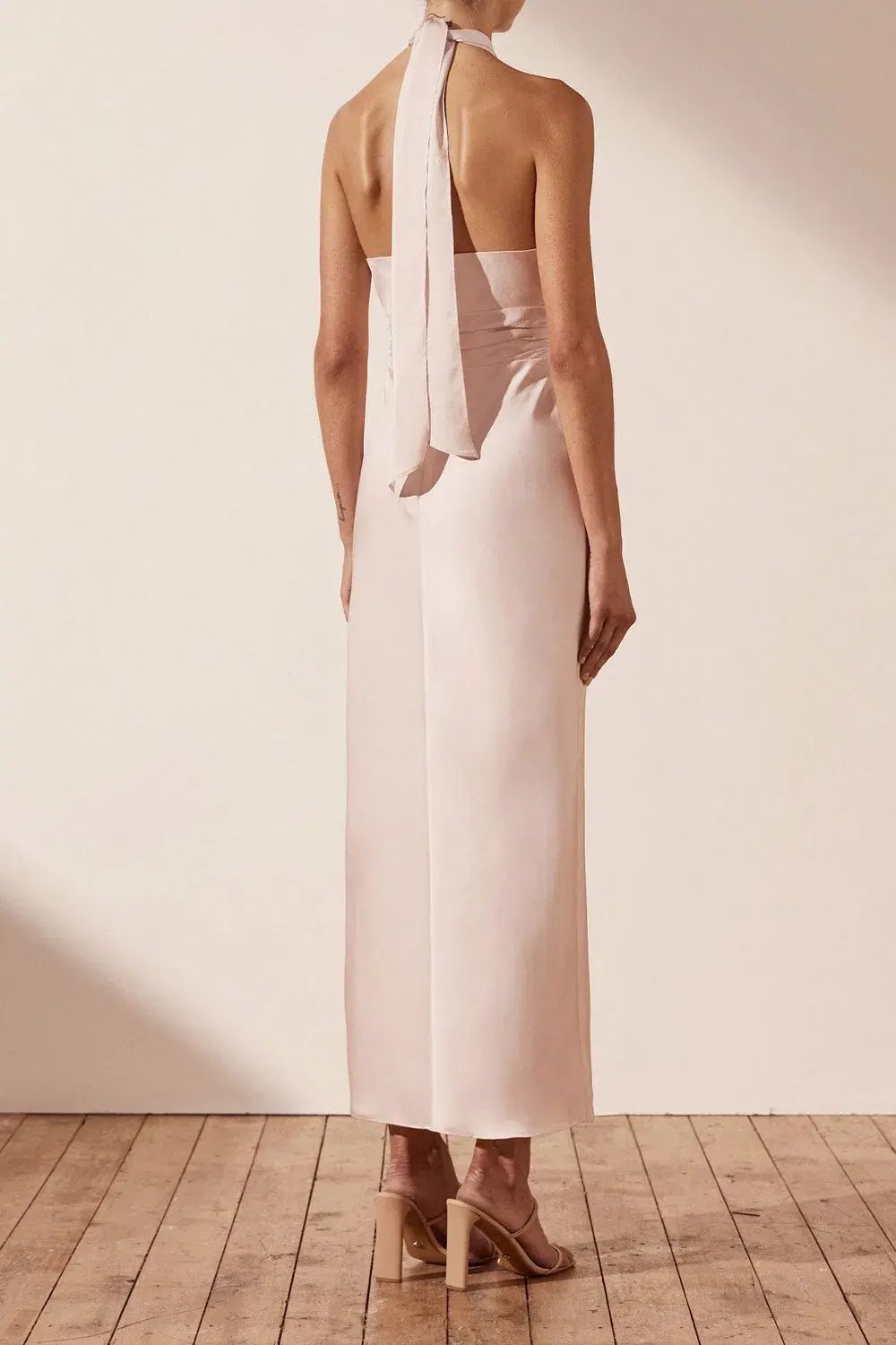 Shona Joy Luxe Gathered Halter Midi Dress in Porcelain Size 10 photo 2